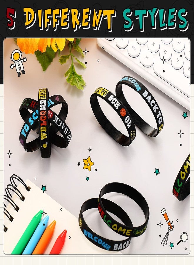 Kigeli 60 Pcs Welcome Back to School Bracelets Silicone Wristbands Gift Bulk First Day of School Favor for Kindergarten Students Prize Party Supplies Decorations (Black Style) - Image 3